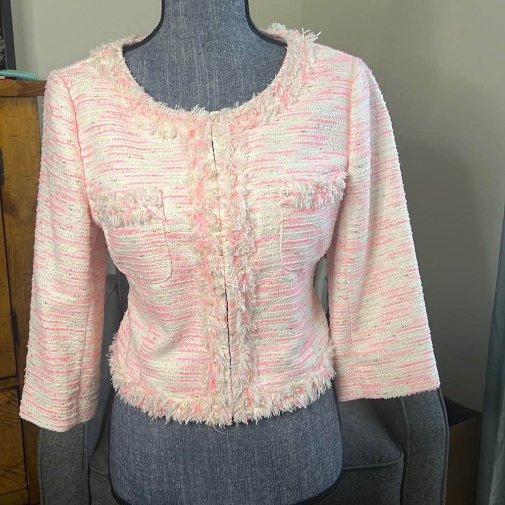 Lilly Pulitzer Sparkle Pink Lia Jacket - pearl and tweed embellished